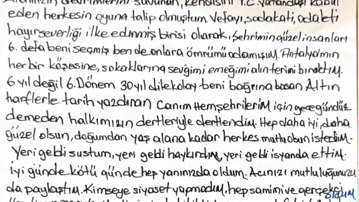 Muhittin Böcek’ten Antalyalılara Mesaj: Vazgeçmeyeceğim - Antalya Haber